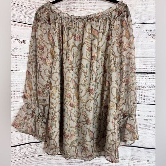 Soft Surroundings Top Womens Aitana  Baroque Peasant Print Sheer Chiffon Blouse - Picture 4 of 11
